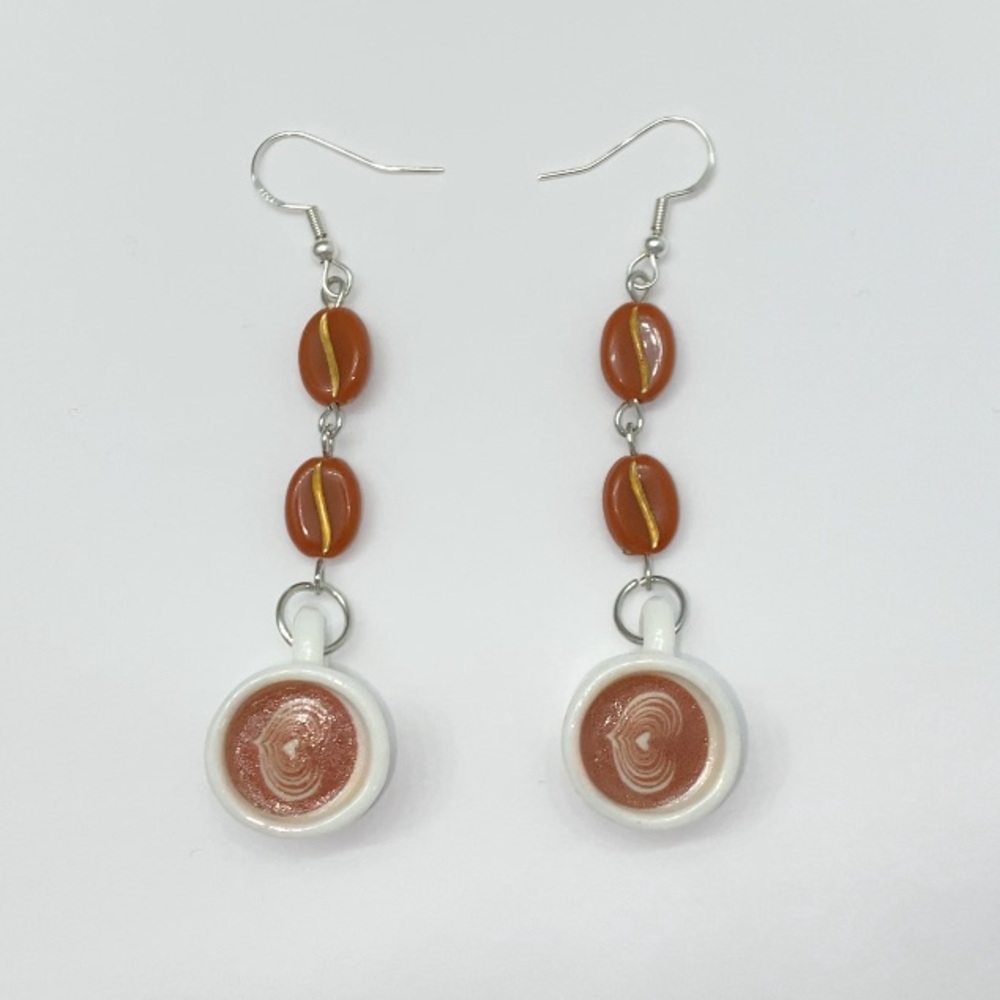 Coffee Bean and White Coffee Cup Earrings ☕️ ❤️